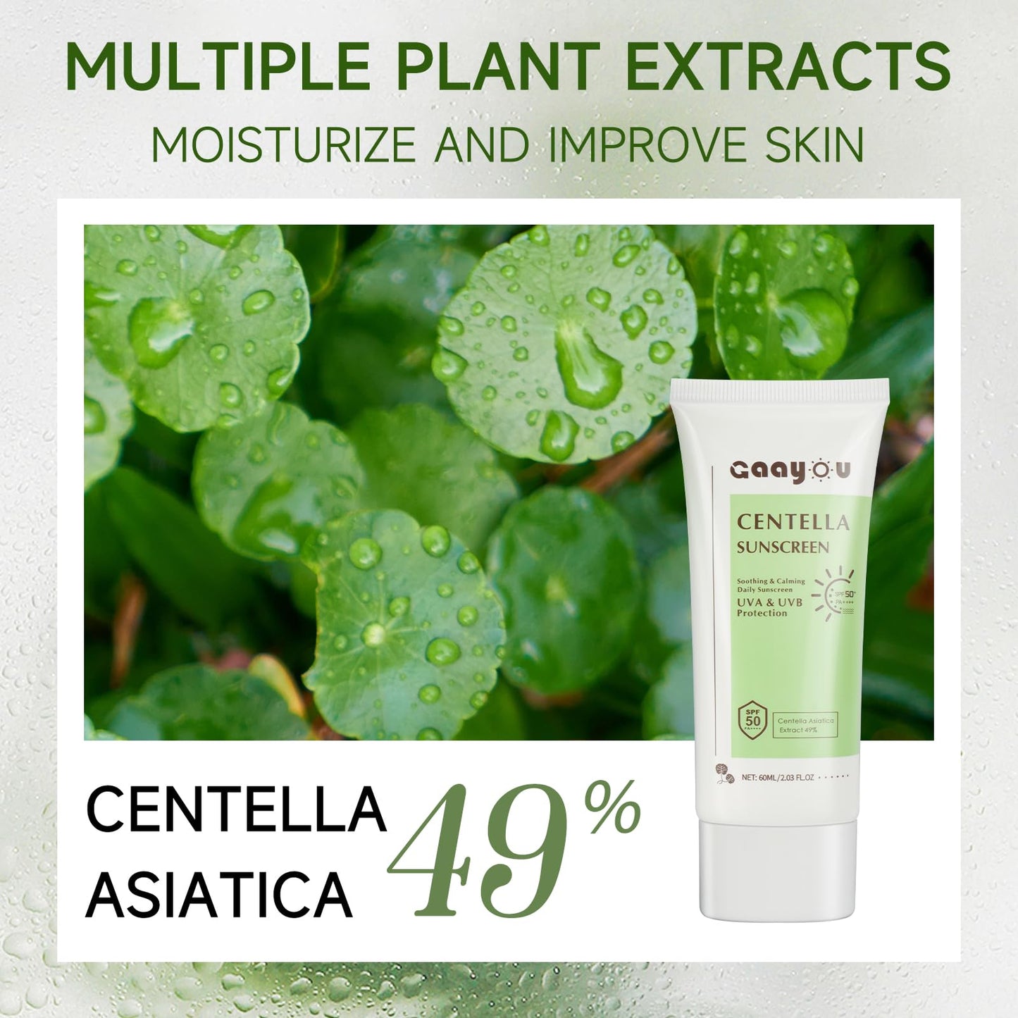 Centella Sunscreen SPF50 PA++++ Calming Moisture Facial Sunscreen Centella Asiatica Korean Sunscreen Matte No White Cast Face Sun Screen for Oily Sensitive Skin
