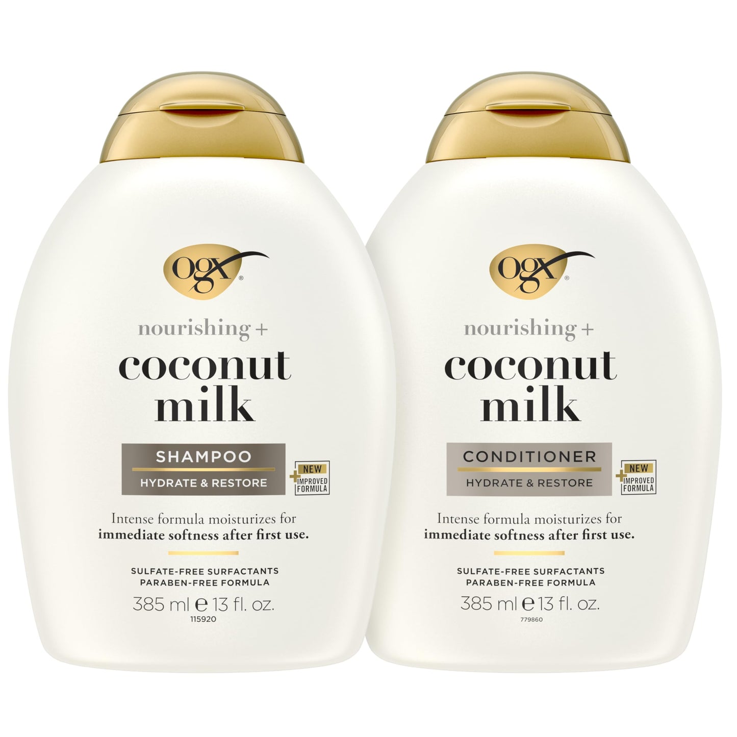 OGX Nourishing + Coconut Milk Sulfate Free Shampoo and Conditioner Set, Hydrates & Softens Hair, Lipi Pro Shield Technology, Creamy Coconut Milk White Peach & Shea Butter Scent, 2 Items, 2 x 13 fl oz