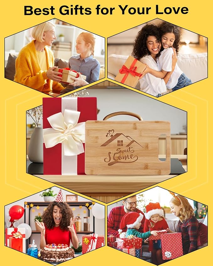 Housewarming Gifts New Home, New Home Gift Ideas - New Home Bamboo Cutting Board, Housewarming Gifts for Women Men, New Apartment, First Home New House Gift, New Homeowner Gifts Housewarming Gift