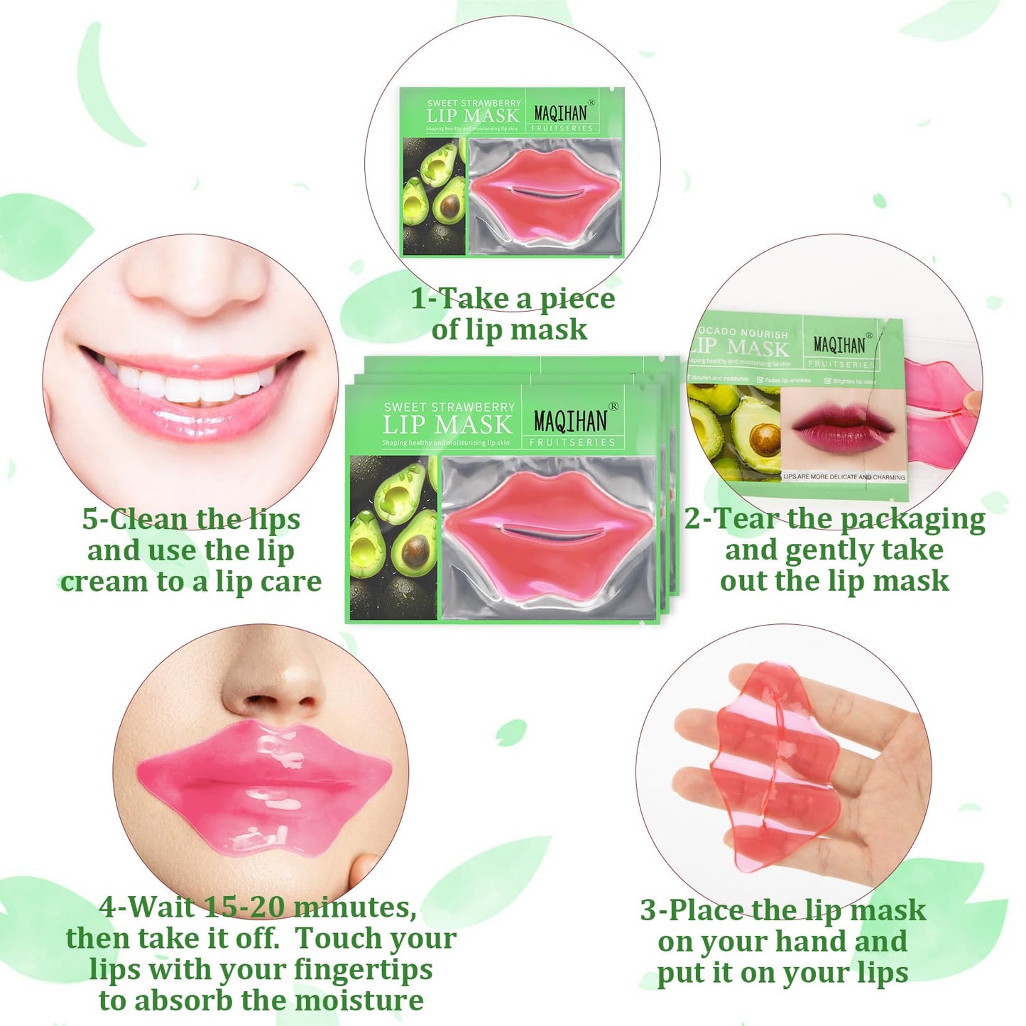 30PCS Moisturizing Lip Mask - Lip Patches for Spa Daily Labial Masks Skincare Hydrating to Reduce Wrinkles Dryness Anti-wrinkle Lightens, Avocado