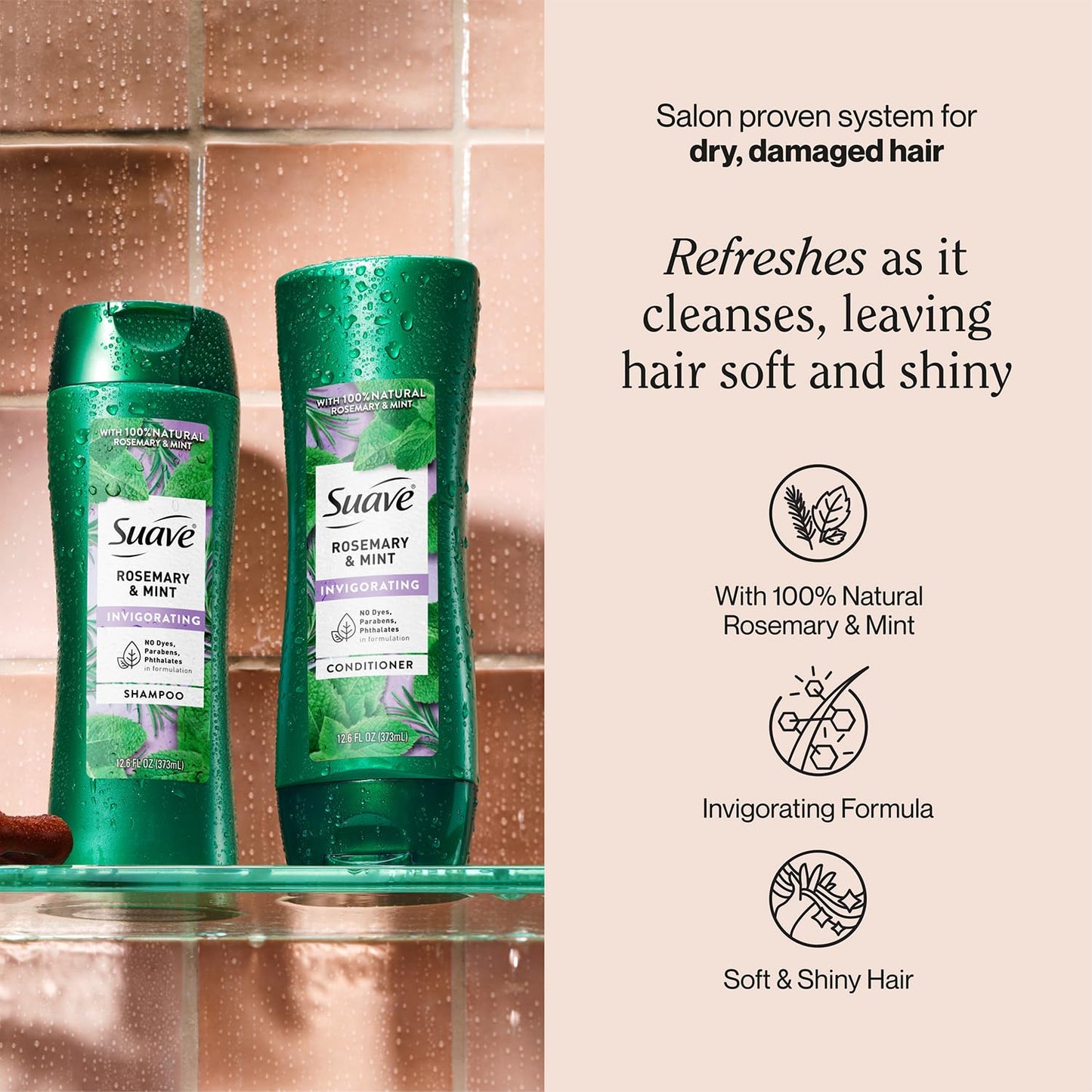 Suave Shampoo and Conditioner Set, Rosemary & Mint - Invigorating Rosemary Mint Clarifying Shampoo & Conditioner, Hair Strengthening, Scented, 12.6 Oz Ea (2 Piece Set)