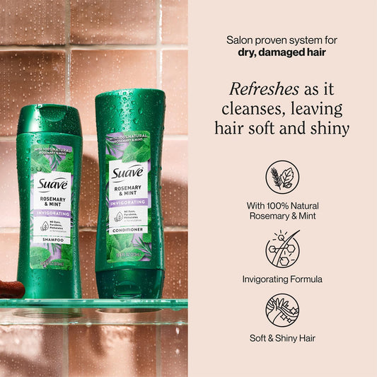 Suave Shampoo and Conditioner Set, Rosemary & Mint - Invigorating Rosemary Mint Clarifying Shampoo & Conditioner, Hair Strengthening, Scented, 12.6 Oz Ea (2 Piece Set)