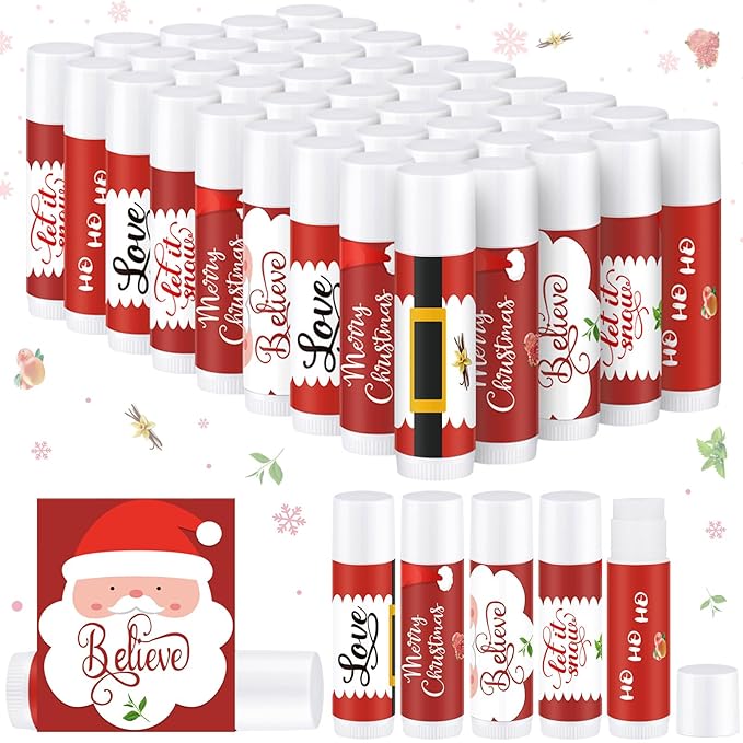 50 Pieces Christmas Santa Lip Balm Moisturizing