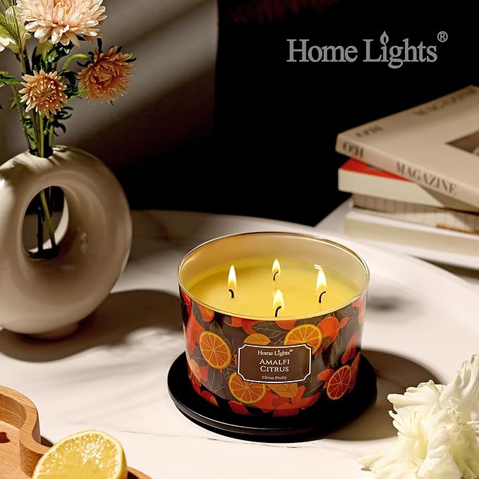 HomeLights 4-Wick Candles for Home Scented - 18oz Soy Wax Blend Candle Long-Lasting Fragrance, Eclectic Mixed Styles Home Decor and Housewarming Gifts, Amalfi Citrus