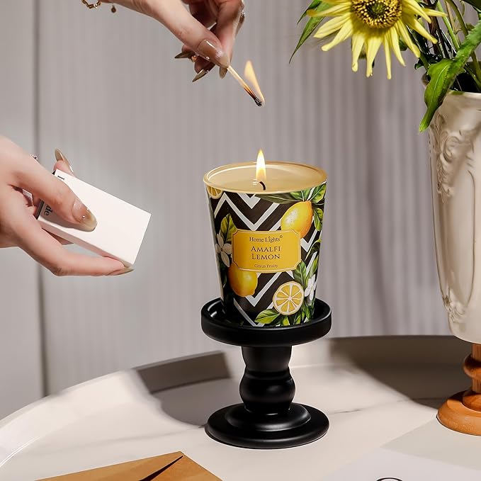 HomeLights Large jar Candle | 1-Wick Long-Lasting Scented Candles, 6.7oz Natural Soy Wax Candle for Home Scented, Eclectic Mixed Styles Gifts for Women & Men, Amalfi Lemon