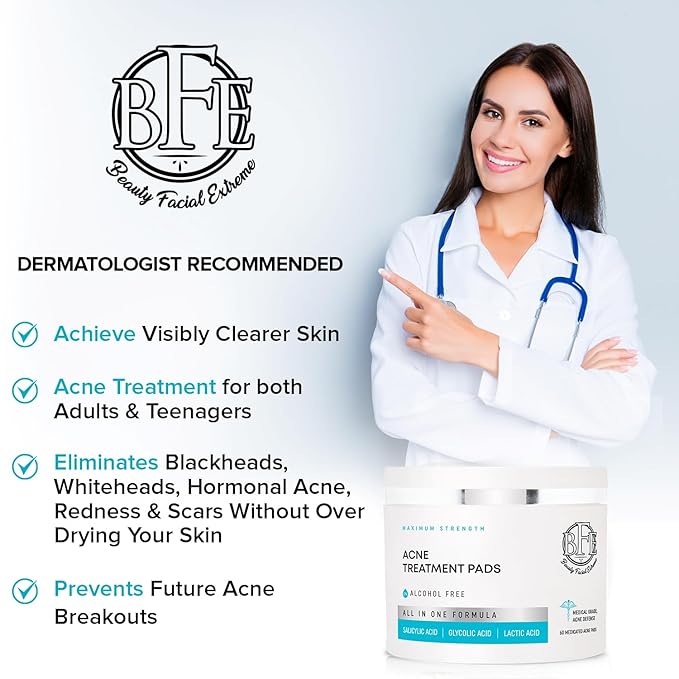 Acne Treatment Pads- Eliminates Cystic Breakouts, Oily Skin & Clogged Pores. Clear Pimple, Whitehead, Blackhead, Dark Spots & Improve Skin Texture.
