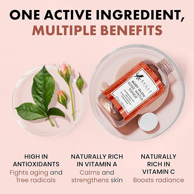 Eclat Skincare Rose Water Toner – Hydrating Toner for Face - Rosewater with Hyaluronic Acid & Aloe Vera - Alcohol Free & Skin Soothing Formula - Rejuvenating & Calming Facial Skin Care