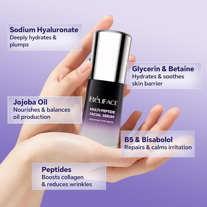 Peptides Serum for Face with Hyaluronic Acid for Fine Lines and Wrinkles, Collagen Boosting Hydrating Face Serum, Anti-aging for All Skin Types, Fragrance Free, 1.35 Fl. Oz