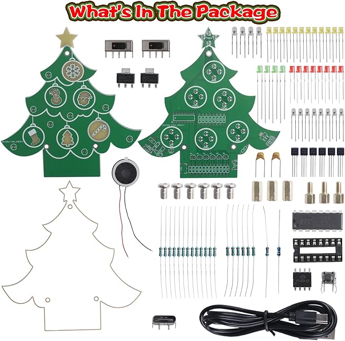 ICSTATION Christmas Tree Soldering Kit, Musical Christmas Tree Soldering Project With 3 Light Modes Colorful Christmas Elements Xmas Tree DIY Electronic Kit for Learning Education Desktop Decoration