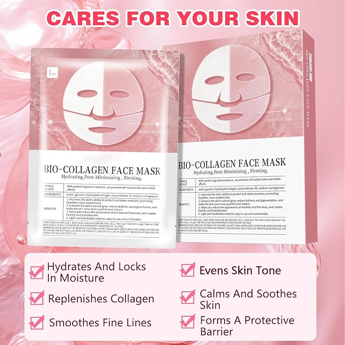 Collagen Face Mask Overnight, Collagen Deep Hydrating Mask, Korean Anti Wrinkle Lifting Face Mask, Original Collagen Hydrogel Sleeping Mask, Elasticity Improvement, Creating Glass Skin (4 Pack)