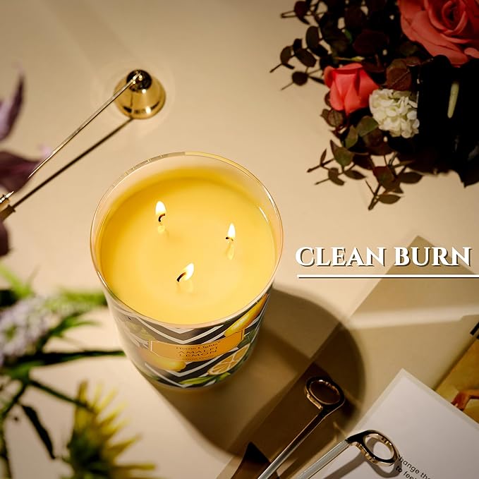 HomeLights Large jar Candle | 3-Wick Long-Lasting Scented Candles, 34oz Natural Soy Wax Candle for Home Scented, Eclectic Mixed Styles Gifts for Women & Men, Amalfi Lemon