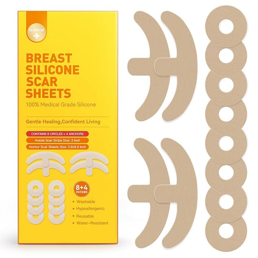 Silicone Scar Sheets for Breast - Including 8 Areola Soft Strips & 4 Anchor Sheets, Medical Grade & Reusable Breast Silicone Scar Tape for Surgical Scars