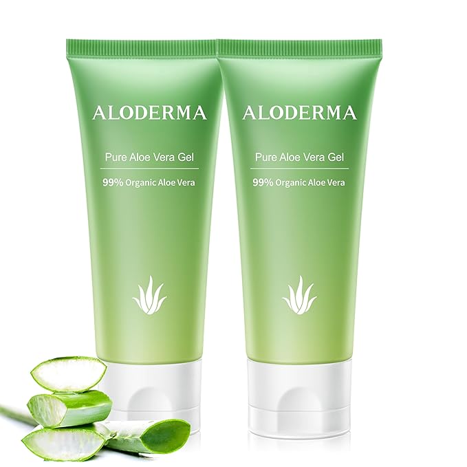 Aloderma 99% Organic Aloe Vera Gel for Face Made within 12 Hours of Harvest, Natural Hydrating Pure Aloe Vera Gel for Soothing Skincare, Moisturizing Aloe Gel for Skin, Face, Sensitive Skin, 4oz - 2ct