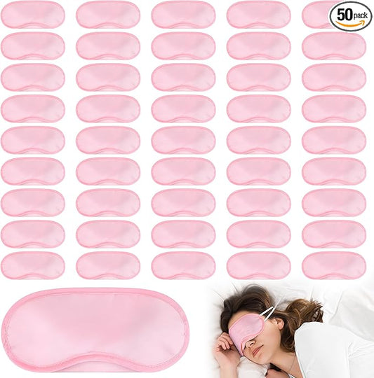 Aneco 50 Pieces Blindfold Sleep Mask Bulk Eye Mask Shade Cover with Nose Pad and Adjustable Strap for Travel Sleep Game Party Supplies, Light Pink