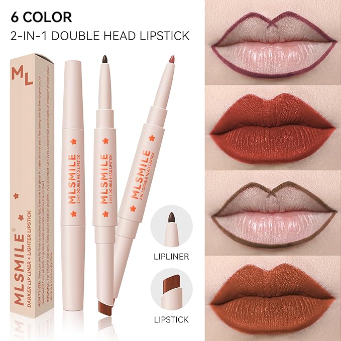 Nude MatteLip Liner And Lipstick Set, Double-end Matte Velvet Creamy Lip Liner Smudge-Proof Waterproof High Pigmented Nude Lip Liner Pencil Smooth Long Wear Lip Liner For Women Makeup(#05)