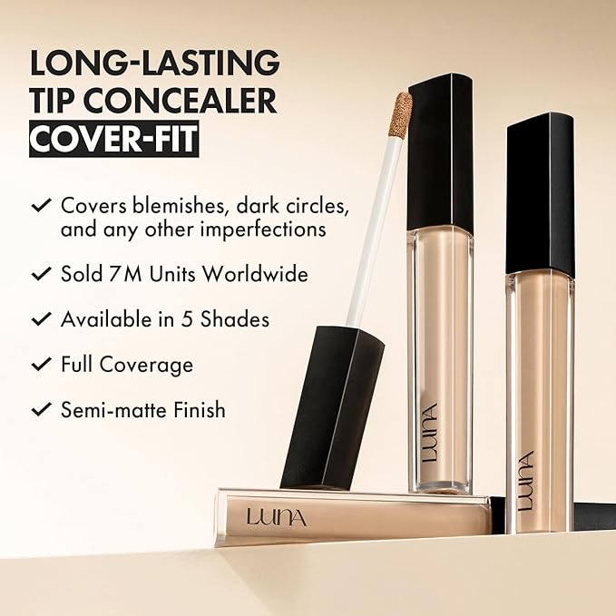 LUNA Long-Lasting Tip Concealer Cover-Fit (#04 Sand) Full 0.26 Fl Oz