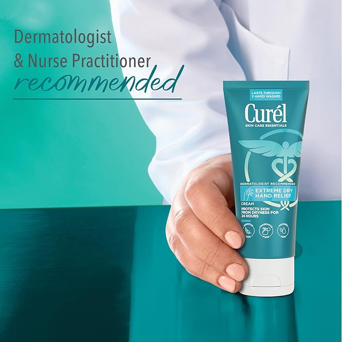 Curel Extreme Dry Hand Relief, Dermatologist Recommended, Long-Lasting Cream For Dry Hands, Paraben Free, Fragrance-Free Hand Lotion, 3 Oz