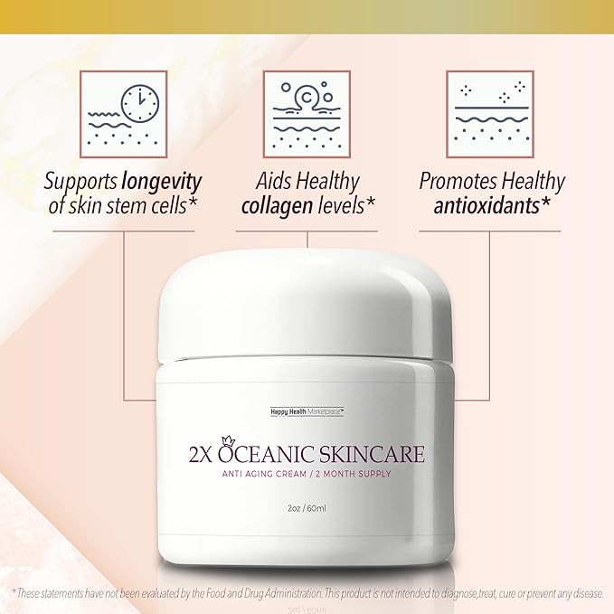 2X Oceanic Skincare Cream - Anti Aging Cream 2 Month Supply - Collagen & Vitamin Infused Nourishing Anti Aging Face Cream - Reduce Wrinkles Appearance - Improve Age Spots & Redness - Help Repair Skin