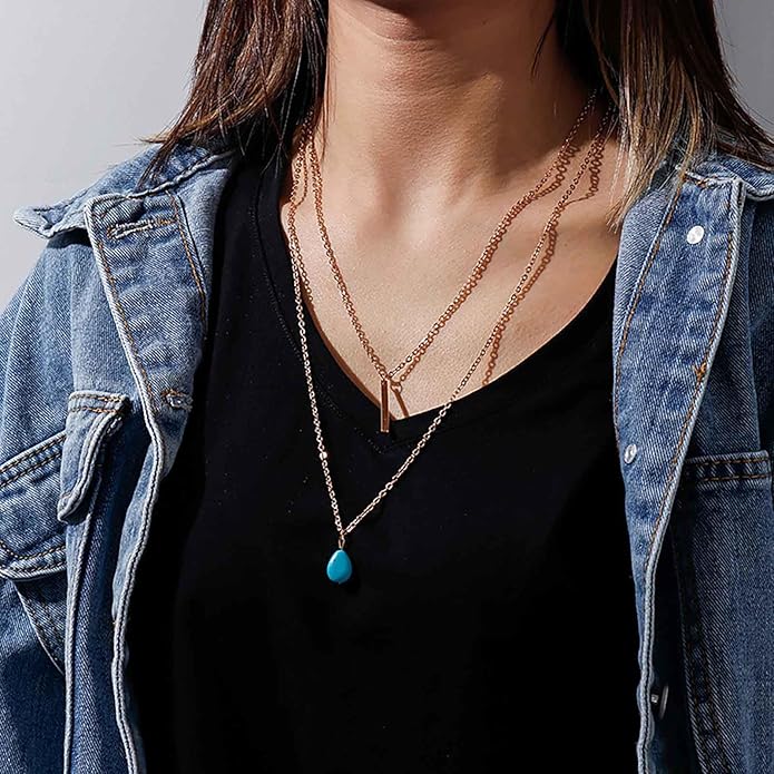 Boho Teardrop Turquoise Neckalce Layered Turquoise