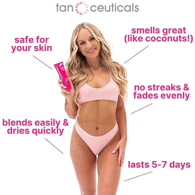Tanceuticals CC Self Tanning Body Lotion - Light Self Tanner, Gradual Color Correcting & Natural Looking Sunless Tan – Quick Fake Tan, Bronze Glow - Fresh Coconut Scent and Healthy Ingredients