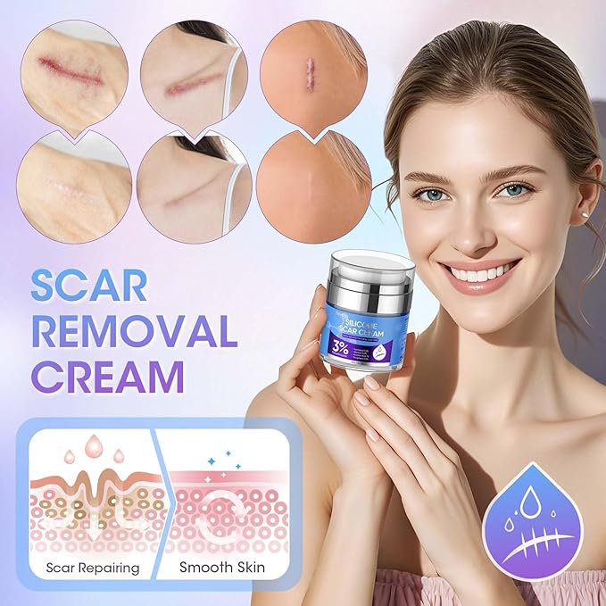 Silicone Scar Cream for Surgical Scars, 3% Dimethicone Complex Silicone Scar Gel for Old & New Scars, C-Section, Pregnancy, Acne, Injury, Keloids, Burns, Non-Irritating Scar Removal Cream(55ML)