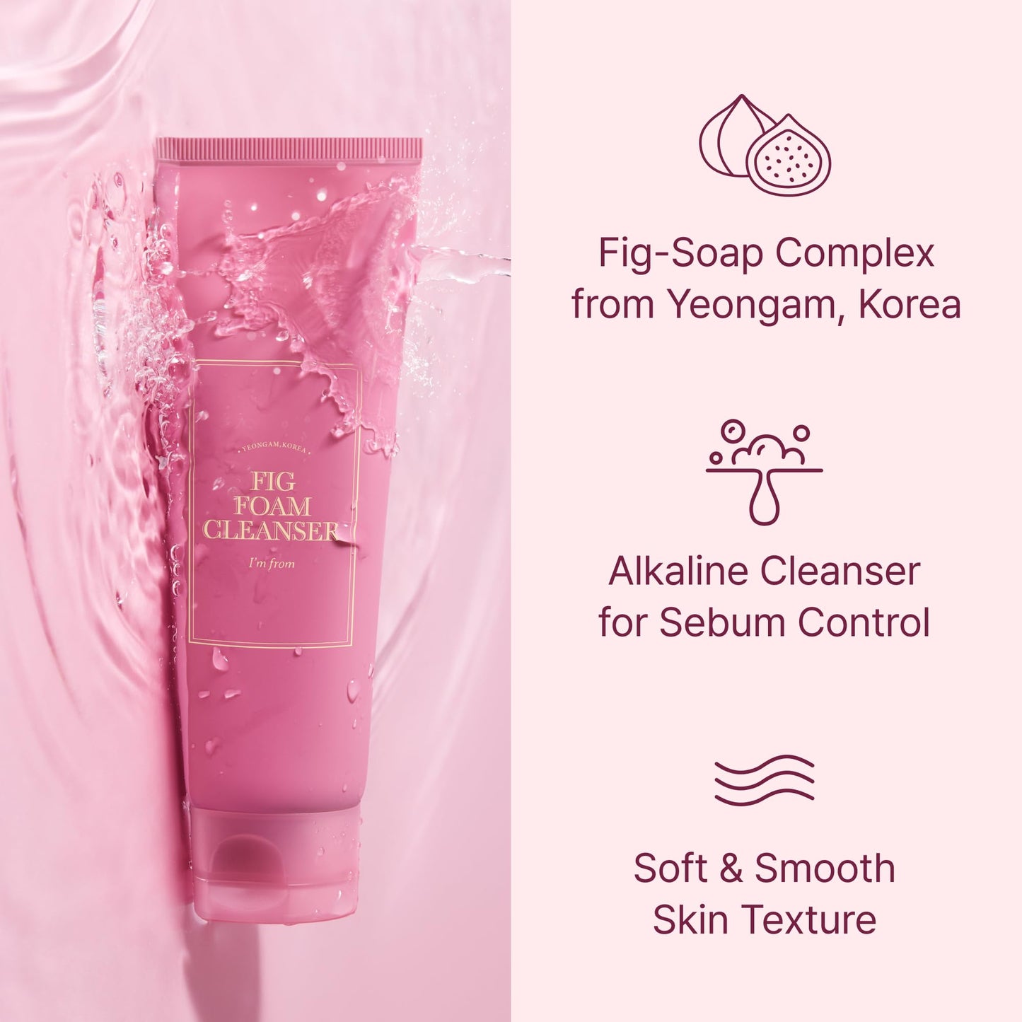 I’m from Fig Foam Cleanser, Korean Daily Gentle Face Wash for Oily, Sensitive Skin, Sebum Control, Mild Alkaline, Creamy Bubble, Lather, Exfoliating, Vegan, Hydrating, Pore Cleansing 5.07 fl oz