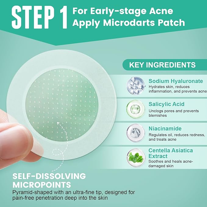 3-Step Microdart Pimple Patches Set – 83 Count, including 9 Microdarts Pimple Patches, 50 Pimple Poppers, and 24 Hydrocolloid Patches