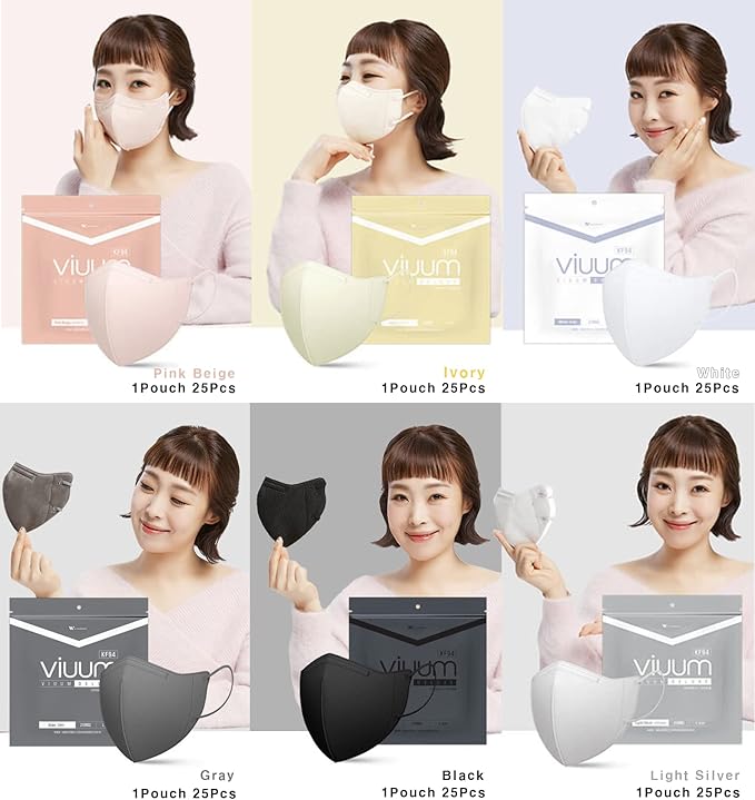 HOMSSEM [25pcs] VIUUM Deluxe Korean Face Color Mask– Soft and Durable Korea Face Mask for Adults –2D 4-Layer Filter 6Color (Pink beige-Large)