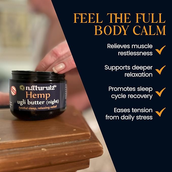 Ugli Butter Hemp Night Cream 4oz – Calming Massage Cream for Nighttime Routine with Lavender, Chamomile, Passionflower & Oregon Grown Hemp Extract, Supports Relaxation & Comfort for a Restful Night