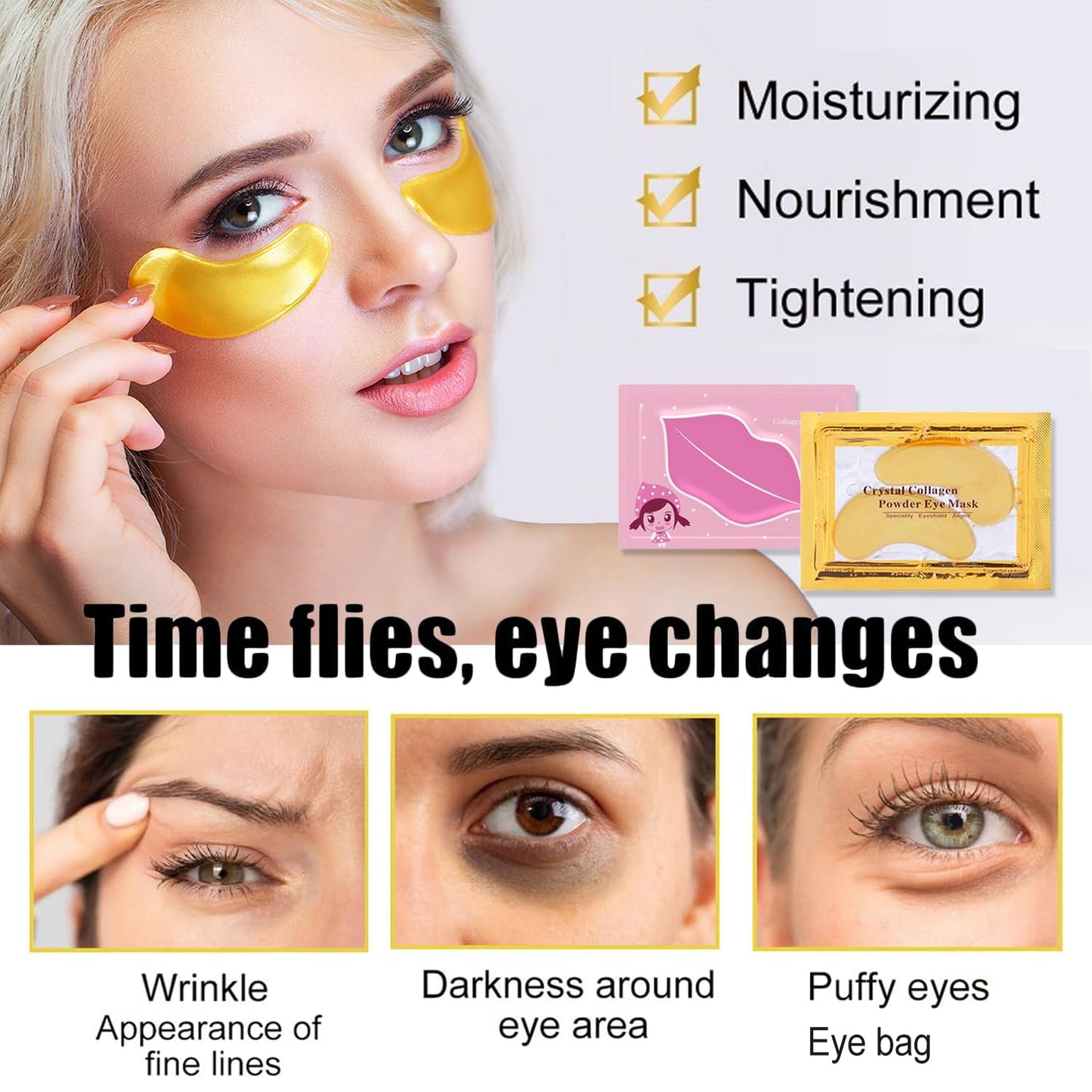 30 Pairs Eye Masks & Lip Masks, Crystal Collagen Eye Patches for Puffy Eyes & Dark Circles, Bachelorette Party Favors, Bridesmaid Gifts, Lip Care & 24K Gold Eye Mask Moisturizing & Reduce Wrinkles