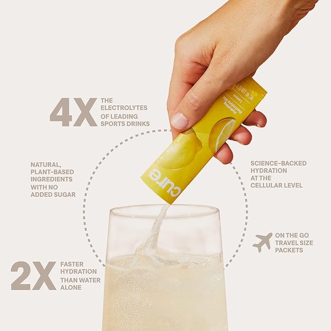 Cure Hydration | Plant-Based Electrolyte Drink Mix | No Added Sugar | FSA-HSA | Dehydration Relief Powder Made with Coconut Water | Non-GMO | Vegan | Pouch of 14 Packets - Ginger Turmeric
