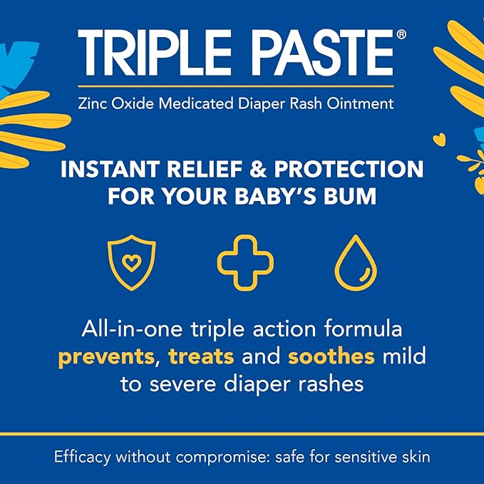 Triple Paste Diaper Rash Cream for Baby - 8 Oz Tub & 3 Oz Tube At Home & On the Go Bundle - Zinc Oxide Ointment Treats, Soothes and Prevents Diaper Rash