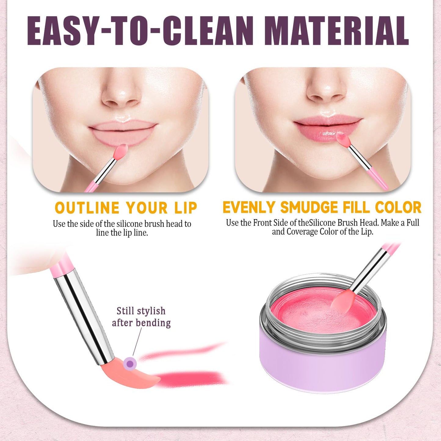 12Pcs Silicone Lip Brush Reusable Lipstick Applicator Wands Brushes Makeup Beauty Lip Mask Applicator for Eyebrow Lipstick Gloss Balm and Other Cream Makeup Products(Pink)