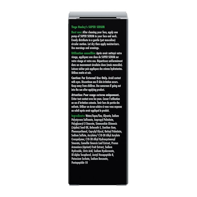 Tiege Hanley Anti-Aging Face Serum, SUPER SERUM (1-Pack) - Skin Tightening Facial Serum for Men - Mens Serum For Face with Sodium Hyaluronate & Retinyl Palmitate for Smoother & Tighter Skin, 0.5 Fl Oz