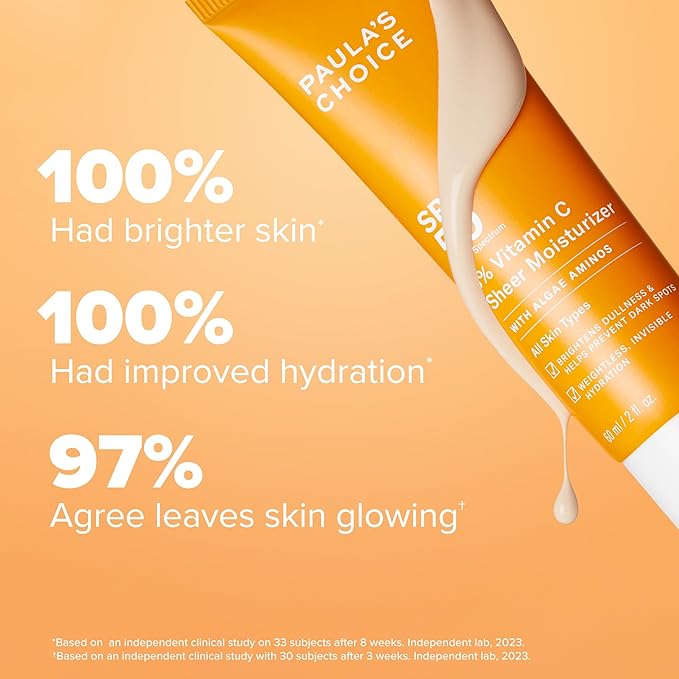Paula’s Choice 5% Vitamin C Sheer Moisturizer SPF 50, Lightweight Invisible Broad-Spectrum Sunscreen, Brightens Dullness, Prevents Dark Spots, For All Skin Types Including Blemish-Prone, 2 Fl Oz.