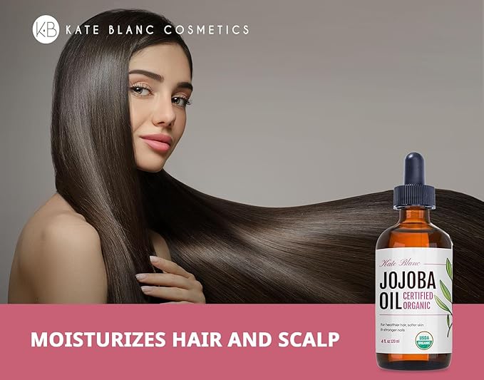 Kate Blanc Cosmetics Jojoba Oil for Hair, Face & Skin. Gua Sha Oil for Face Massage and Dermaplaning (4oz, Organic, 100% Pure, Natural)