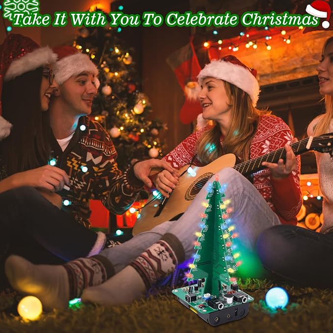 3D Christmas Tree Soldering Kit, Icstation DIY Soldering Practice Kit Spectrum Light Xmas Tree Soldering Assemble Kit for Teaching Learning STEM Educational Christmas Present and Decoration