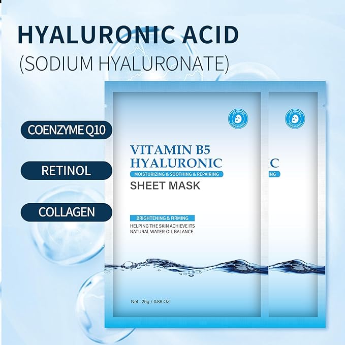 Moisturizing Face Mask Hydrating Face Mask Skin Care Facial Masks Sheets Hyaluronic Acid Sheet Pack With Vitamin B5 Sheet Masks for Women Face Masks Beauty Sheet Masks Hydration 10 Packs