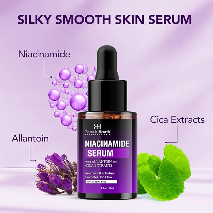 Botanic Hearth 10% Niacinamide Face Serum With Allantoin, Zinc Pca, Cica & Hyaluronic Acid | Minimize Pores, Correct Dark Spots, Even Skin Tone | All Skin Types | For Women & Men | 1 Fl Oz