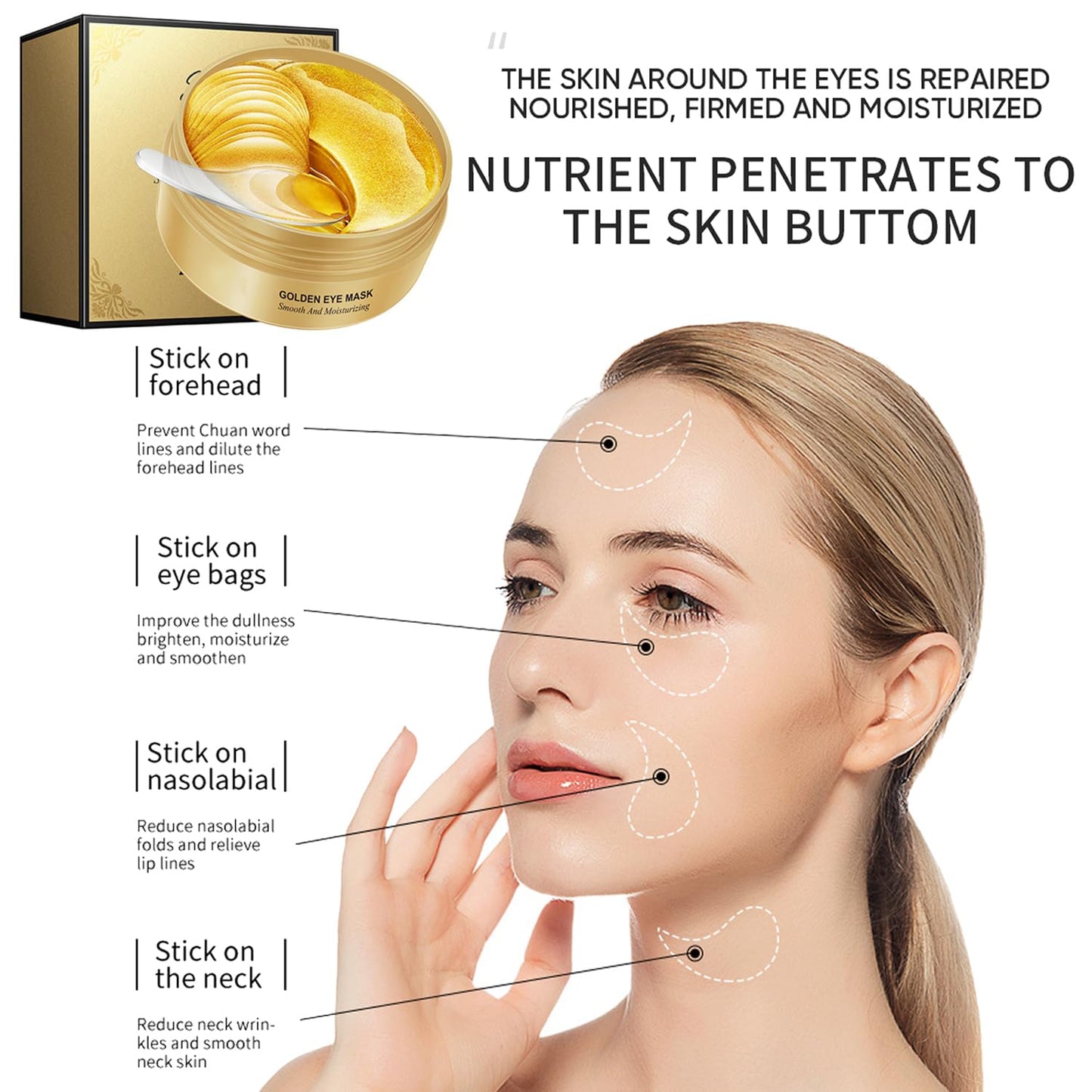 Blopuivo 60 Pairs Lip Masks with Eye Mask, 24K Collagen Under Eye Patches for Dark Circles and Puffy Eyes, Reduce Lip Wrinkles, Anti Chapped & Remove Lip Dead Skin, Nourishes the Lip & Eye Skin