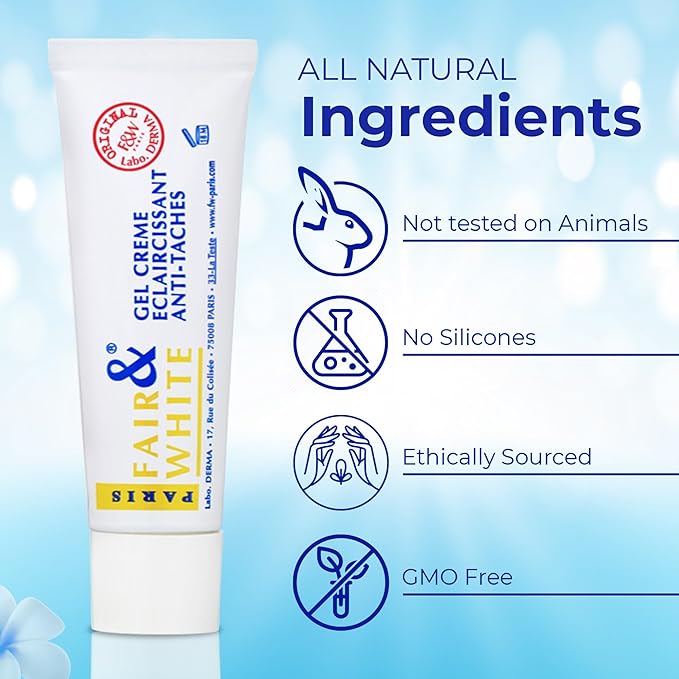 FAIR & WHITE Original Skin Brightening Gel Cream - 30ml / 1floz - For Neck, Face, Armpit, Elbows, Private Areas, Brightening Gel for Uneven Skin Tone