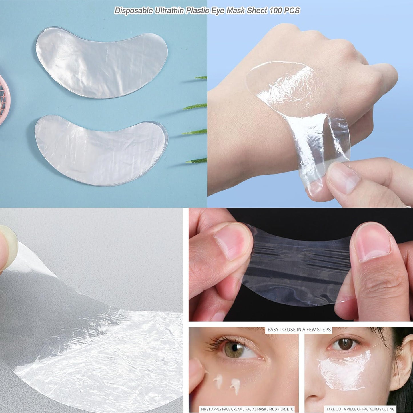 GELMAY 500PCS Face Neck Eye Nose Lip Disposable Plastic Mask Sheet, Ultra-Thin Transparent Facial Masks Skincare Paper Film DIY Spa Wrapped Moisturizing Patch Prevent Evaporation