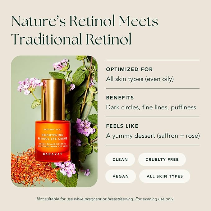 RANAVAT Radiant Rani - Brightening Saffron Serum & Retinol Eye Creme Duo - Diminish Hyperpigmentation and Increase Radiance with Facial Serum (2 Piece)