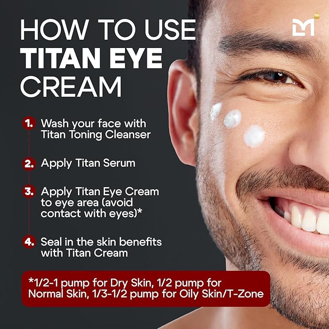 Titan Anti-Aging Mens Eye Cream - Dark Circles Under Eyes Treatment - Eye Bags Treatment for Men - Puffy Eyes Treatments for Men - Peptides, HA, Herbal Extracts - All Skin Types - Unscented