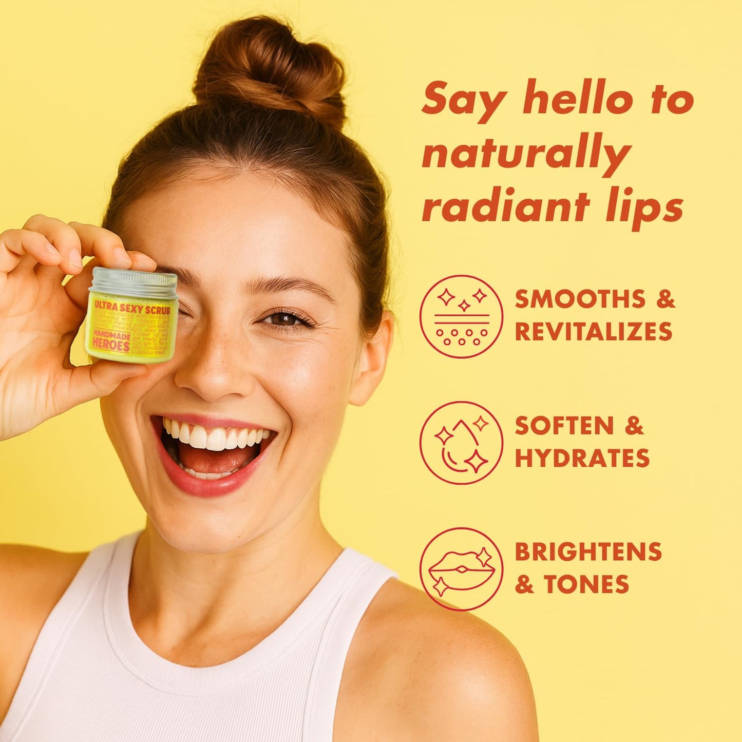 Handmade Heroes Turmeric Lip Scrub with Vitamin C – 100% Natural Vegan Exfoliant for Dark Dry Chapped Lips – Deep Conditioning Sugar Polish 1oz