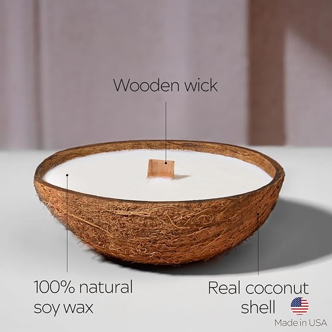 Scented Candles Clearance, Wooden Wick Soy Candle in a Coconut Shell - Relaxation Gifts for Women, Candle for Home Scented, Room Decor (Citrus Drift)