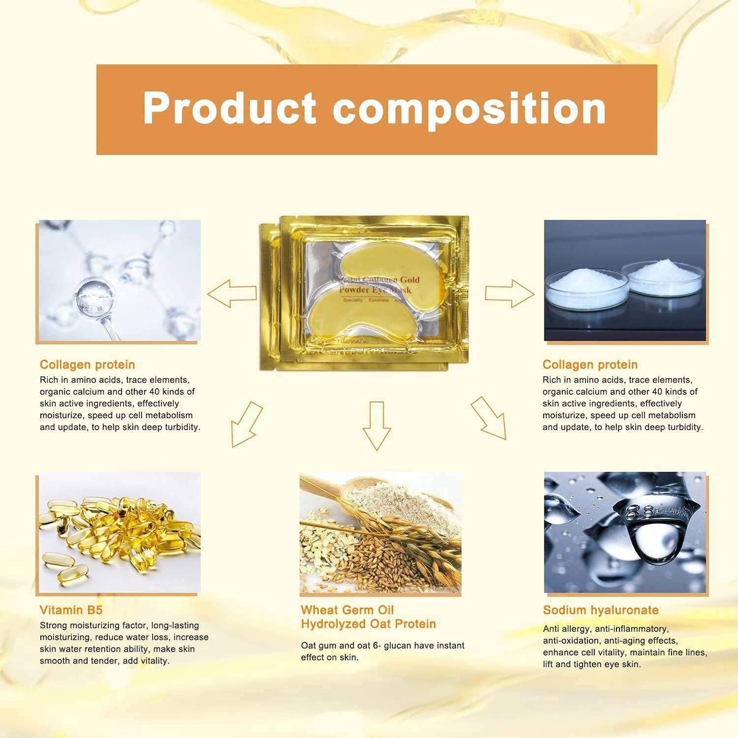 Gold Bio Collagen Crystal Mask Set - 5 Pairs Gold Eye Mask and 5 Pcs Gold Lip Mask, Anti Aging Eye and Lip Mask,
