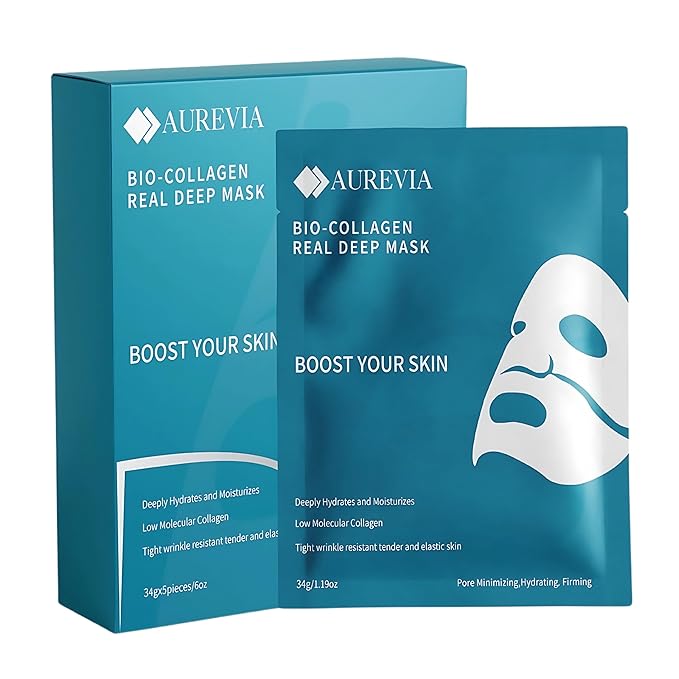 5-Pack Bio-Collagen Hydrogel Face Masks | Overnight Hydrating Sheet Mask for Women, Anti-Aging, Wrinkle Reduction & Pore Minimizing Skincare