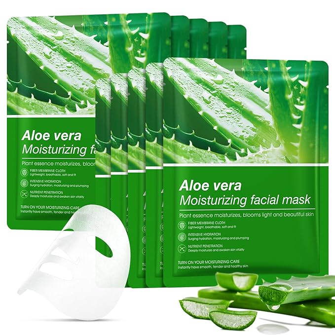 Aloe Vera Face Masks Skincare Soothing Face Mask Hydrating Face Masks Moisturizing Face Mask for Dry, Oil，Sensitive Skin, Aloe Face Sheet Masks for After Sun Care, Calming, Refreshing,10 Pack