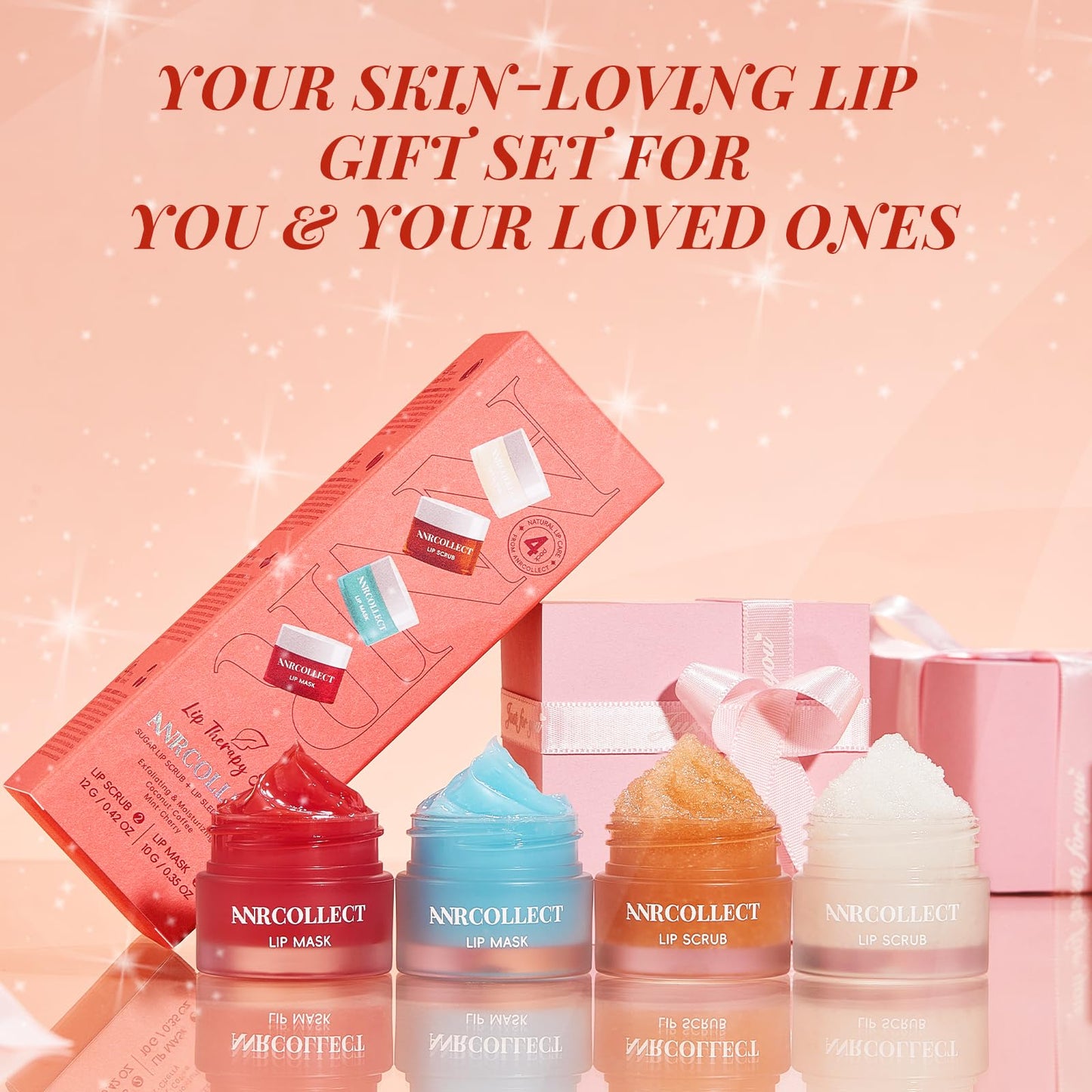 ANRCOLLECT Lip Scrub & Lip Mask - Lip Treatment Care Kit with 2 Lip Exfoliator Scrub & 2 Lip Butter Mask, Intense Hydration Set for Dry Chapped Cracked Lips (4 Pack)